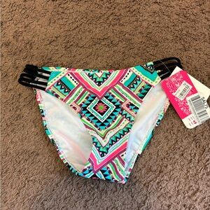 Hula Honey Swimwear Bikini Bottom Multi Color Strappy Size XS NEW $28